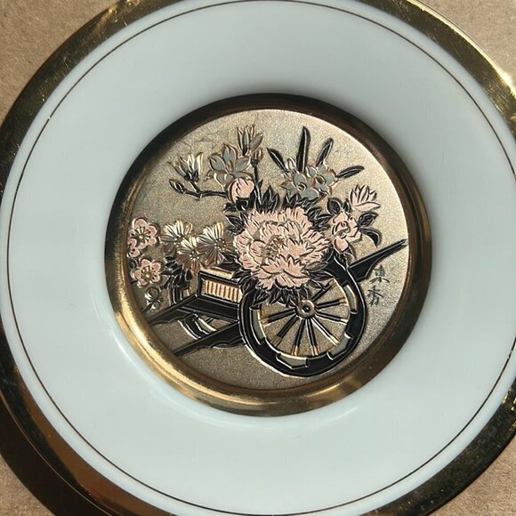 VINTAGE 4" Art of chokin plate Flower Cart - Picture 7 of 10